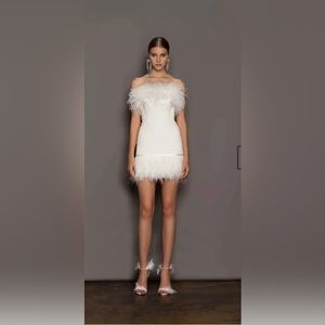Bronx and Banco Lola Blanc Mini Feather Dress - size S